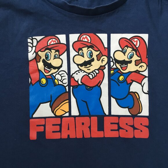 Boys Super Mario Bros Fearless Blue Short Sleeve Logo T-shirt Top Medium M 8-10 - Picture 8 of 10